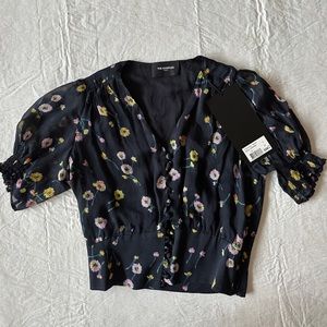 NWT The Kooples Navy Floral Short Sleeve Button-Down Top